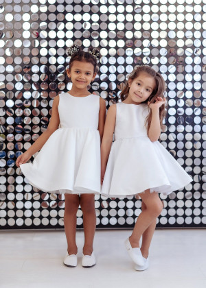 White Satin Knee Length Simple Flower Girl Dress